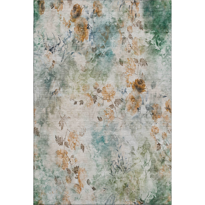 Premium Machine Washable Prisco Teal Rug, Rectangle 10' x 14'