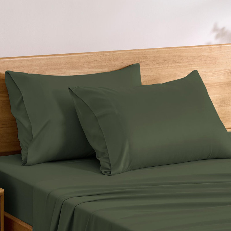 TOSMO Bamboo Viscose Pillow Case 2 Pack Breathable & Cooling, Standard Pillowcase Pack, Olive