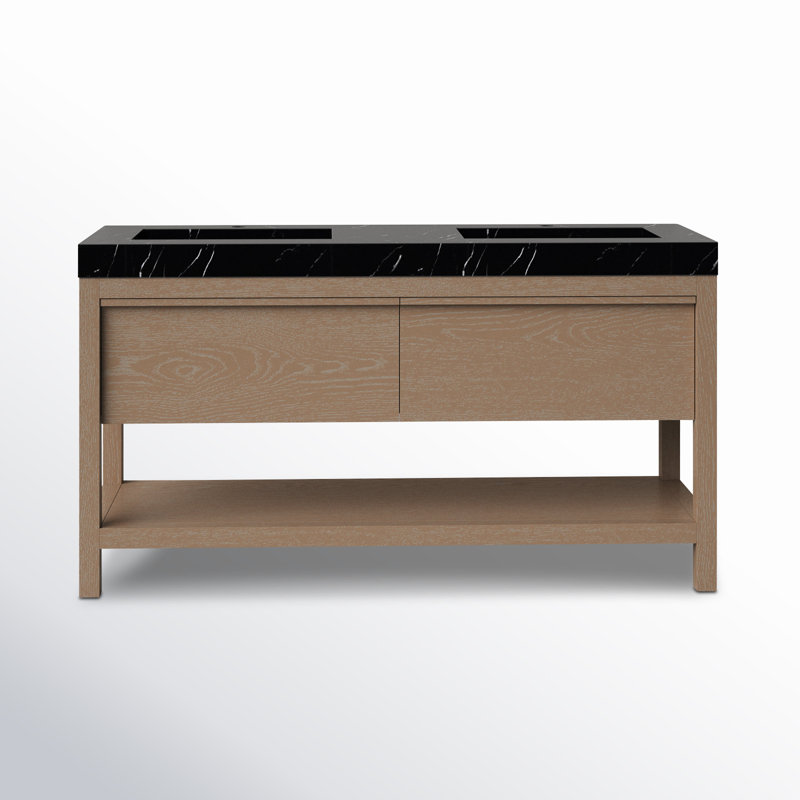 Ariane 60' Natural Oak Veneer Plywood Double Bathroom Vanity with Engineered Quartz Top, Chestnut