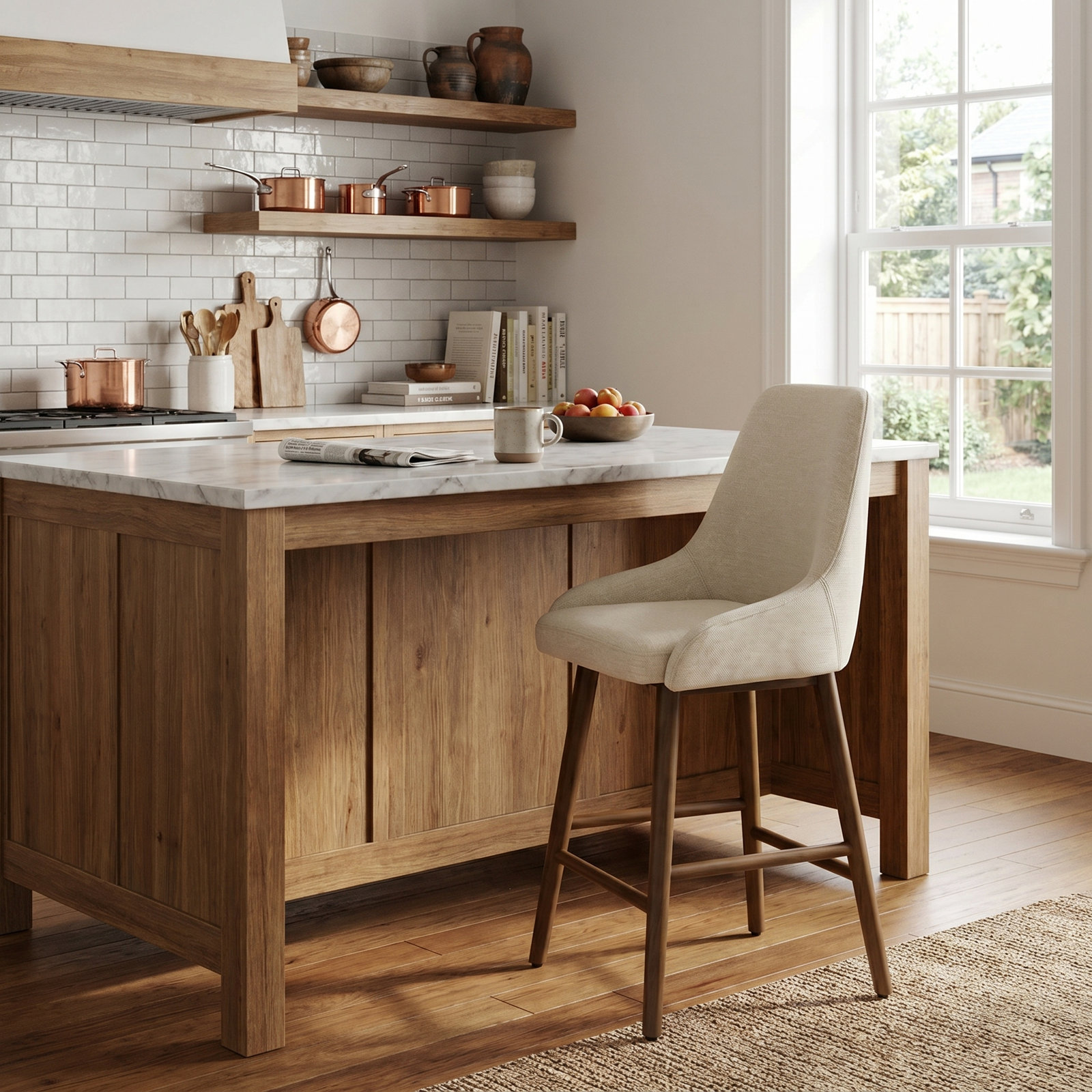 Stoke Upholstered Bar Stool,  Beige Chenille