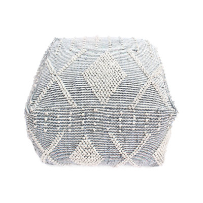 Handcrafted And Grey Faux Cushion Pouf, Fiber, Fully Assembled, Spot Clean, Beads Filled, 26x26x16.5 Pouf Handcrafted, Fiber Construction, Clean Only, 26"x26"x16.92