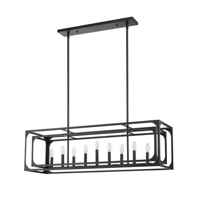 Lustre rectangulaire 9 lumières pour îlot de cuisine