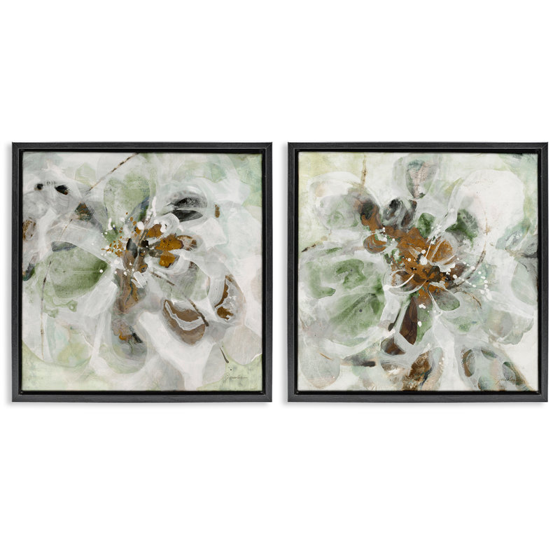 Ensemble de 2 cadres flottants Reminiscent Floral Abstraction, design par Liz Jardine, Cadre flottant noir de jais