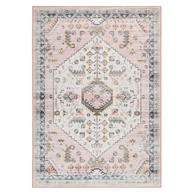 Tapis lavable en machine EVERWASH Haven Modern Medallion avec technologie AirFlo, rosé, 6 pi x 9 pi