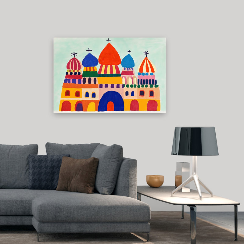 Whimsical Russian Church Colorful Playful Vibrant Architecture Wall Art Print by Mathieu - Wrapped Canvas Print