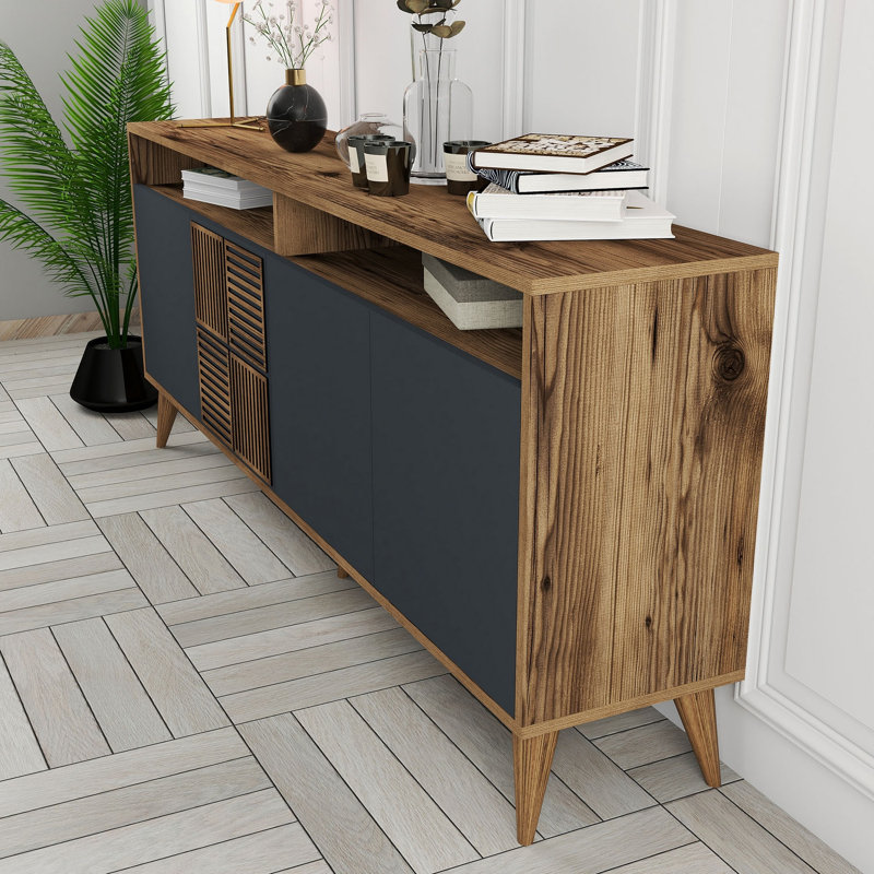 Console Adrius, Noyer, Anthracite / noyer, H 30,9 po x l 70,9 po x P 13,8 po