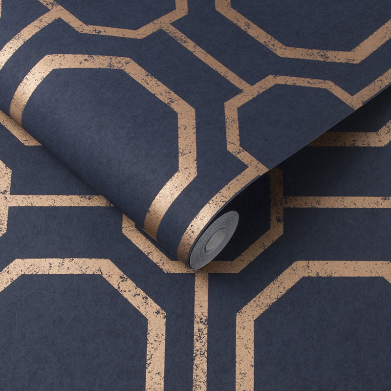 Sashiko Geometric Wallpaper Roll, Navy