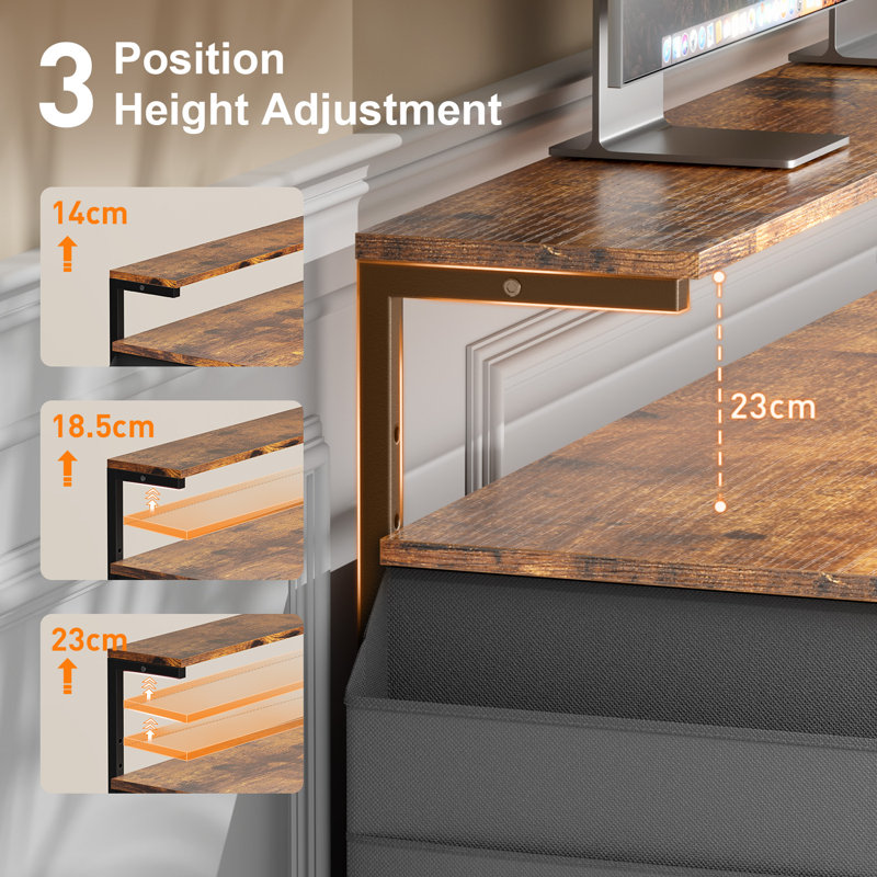 Office Computer Desk with LED Light,Office Table with Monitor Stand for Home/Office Use, Corner Desk with Large Storage Bag and Height Adjustable Storage Shelf, Remote Worker