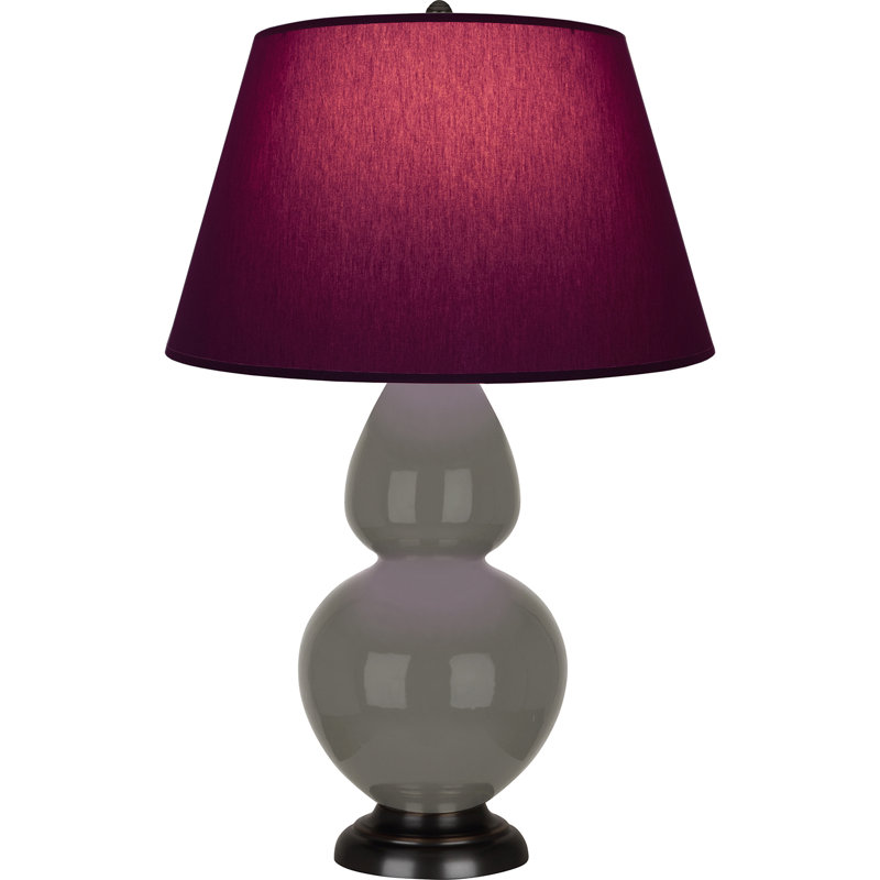 Lampe de table double gourde en céramique, Frêne verni / bronze, Prune / lavande, Bronze