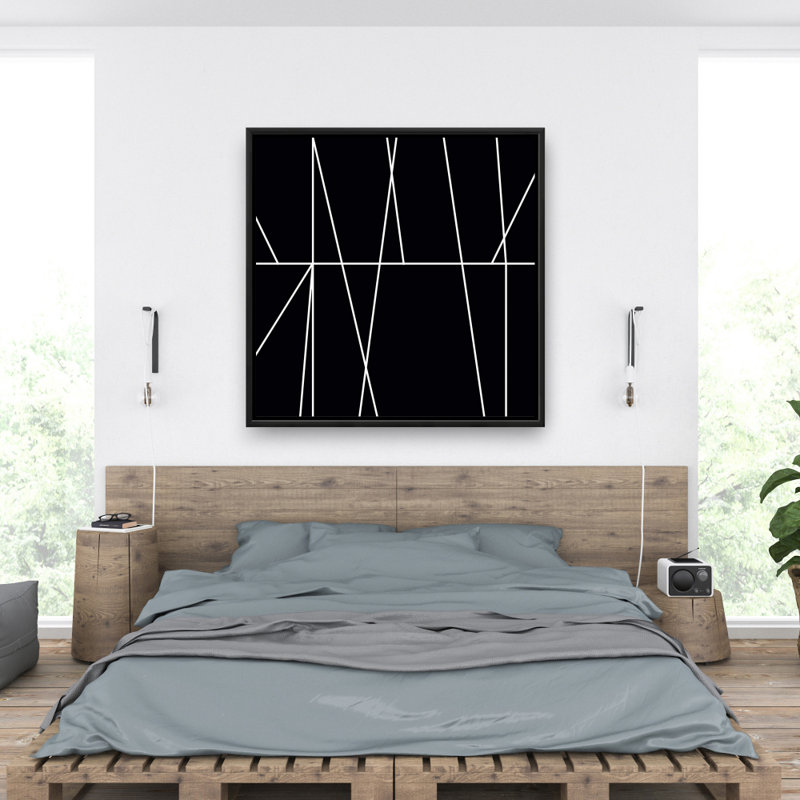 Rayures blanches sur fond noir | Toile abstraite encadrée