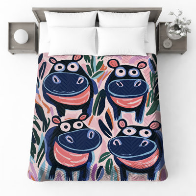 Dessin de hippopotame, art, literie, hippos, couvre-lit, illustration