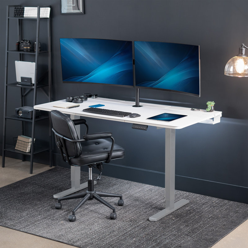 Vivo Electric 60" X 30" Desk, White/Gray