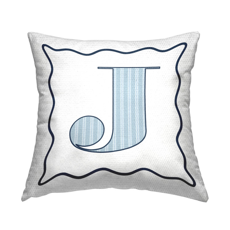 Coussin décoratif à pois bleu lettre intérieur / extérieur, J