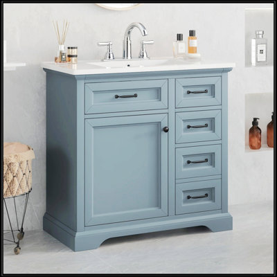 36-Inch Bathroom Vanity With Ceramic Sink, Soft Close Hinges, And Multiple Storage Solutions For Modern Bathrooms