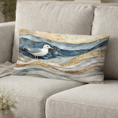 Coussin décoratif à motif animalier - Mouette en marbre moderne sur la plage