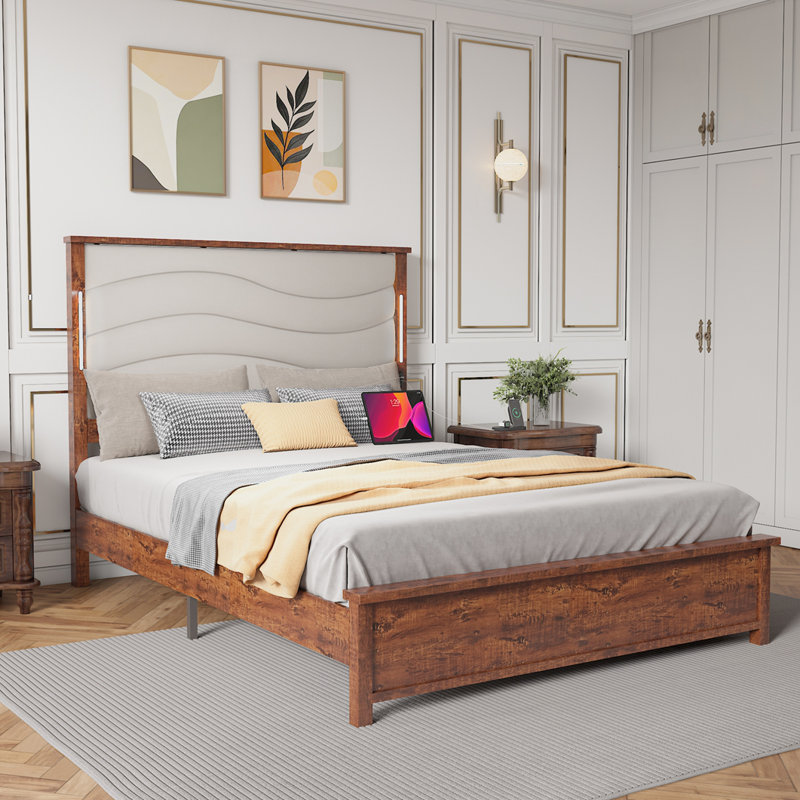 King Size Bed Frame With Upholstered Headboard, King