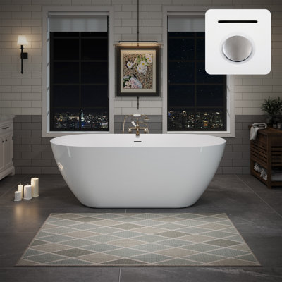 63" x 29.53" Freestanding Acrylic Bathtub Deep Soaking Tub Glossy White with Integrated Overflow, Brushed Nickel Pop-up Drain