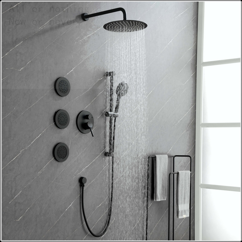 Système de douche mural multifonctionnel avec jets pour le corps, noir mat, Noir mat