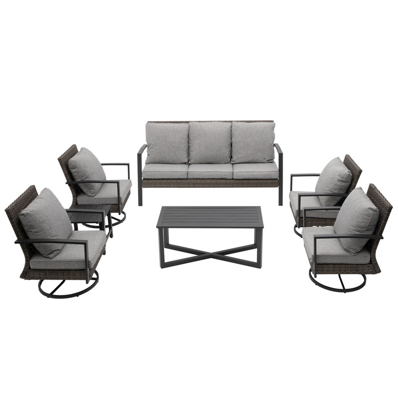 Shaylor Patio Swivel Dining Chairs Set With Cushions, Gray