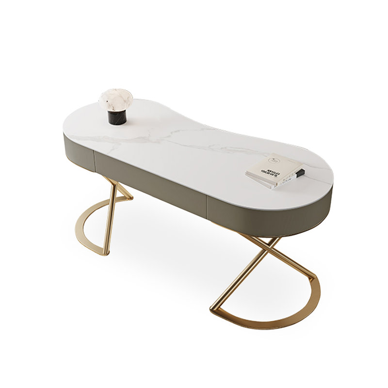 Bureau blanc avec 3 tiroirs blanc et gris, H 29,53 po x l 55,12 po x P 25,59 po