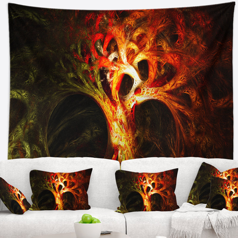 Tapisserie de l’arbre psychédélique orange abstract, H 78 po x l 92 po