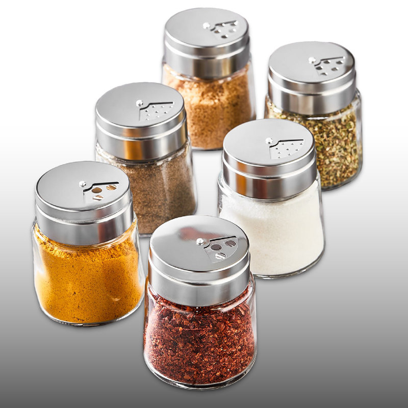 6 Pieces 100% Glass Spice Jar Set