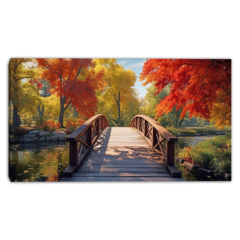 Union Rustic Arched Bridge in Autumn Wrapped Canvas Wall Art | Wayfair