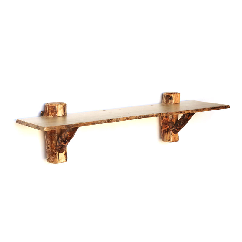 Epsom Pine Solid Wood Bracket Shelf with Live Edge, 12" H x 36" W x 13" D