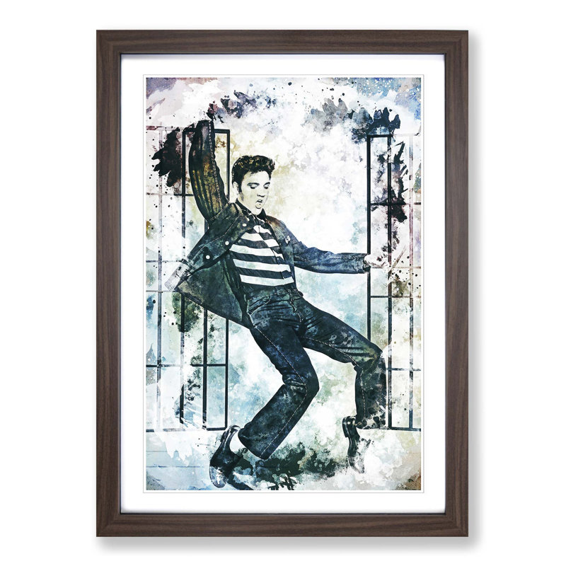 Elvis Presley Dancing in Abstract - Picture Frame Painting Print on MDF, 48cm H x 36cm W x 2cm D, Walnut Framed