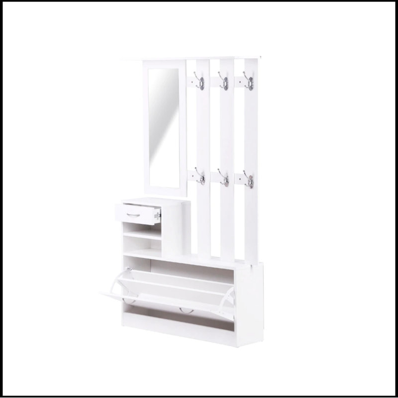 Combination Model Gate Cabinet With Shoe Cabinet+Hang Shelf+ Mirror, White