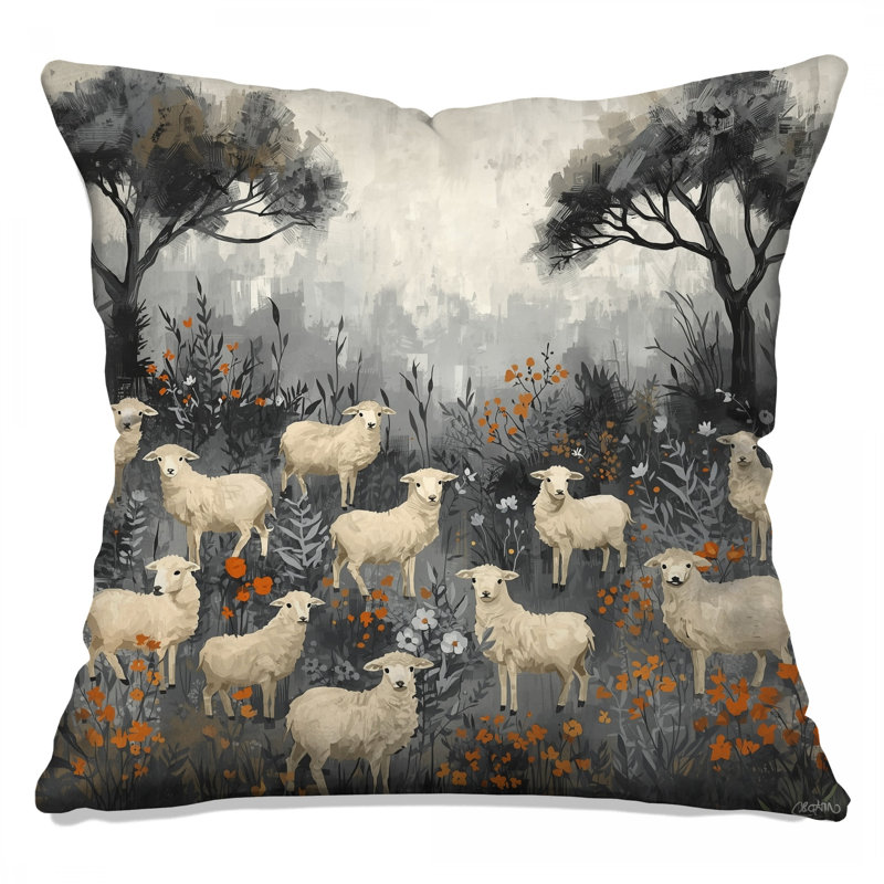 Coussins Sheep In Wildflowers, 14 X 14 pouces
