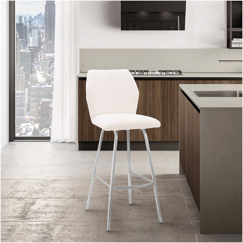 Tabouret de comptoir en similicuir blanc et acier inoxydable brossé de 26 po Mirano, Blanc