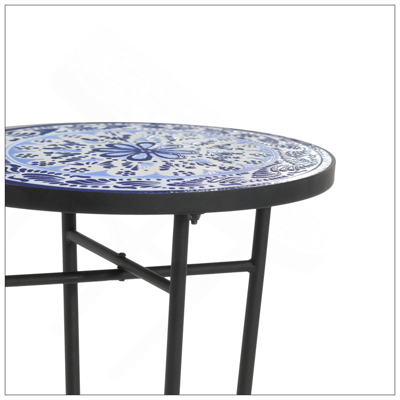 Table d'appoint de patio, bleu et noir