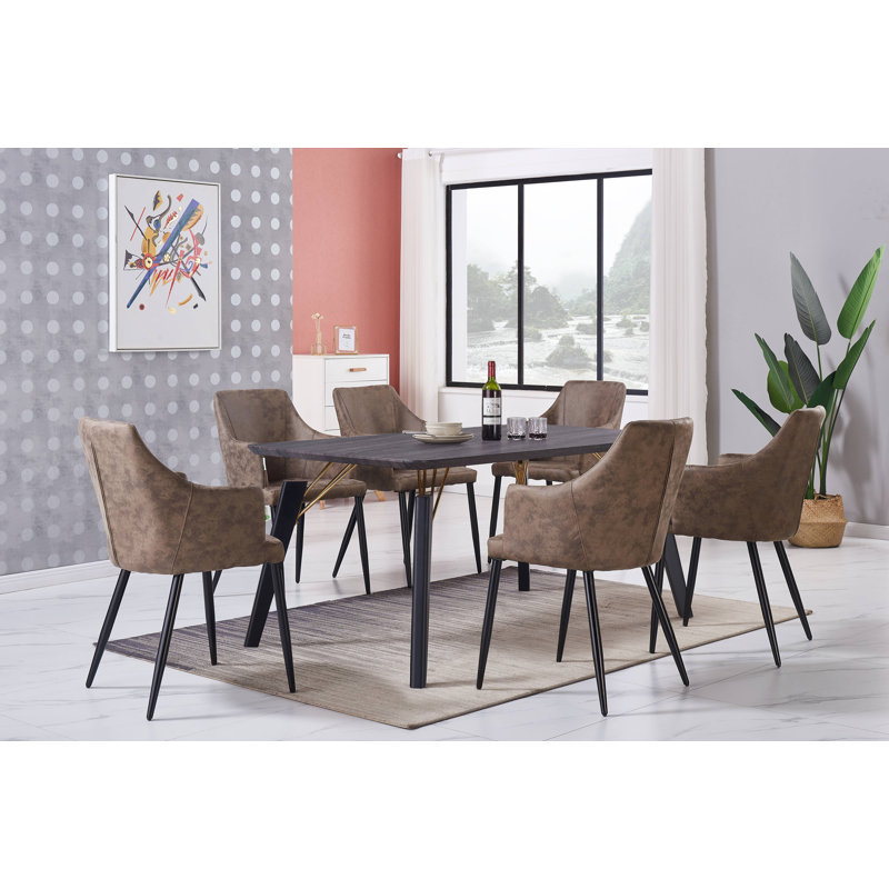 Eatonton 4 Person Dining set - a Rectangular Wooden Dining Table with Metal Legs and a Set of 4 Faux Leather Dining Chairs for Dining Room - Modern Dining Table Set