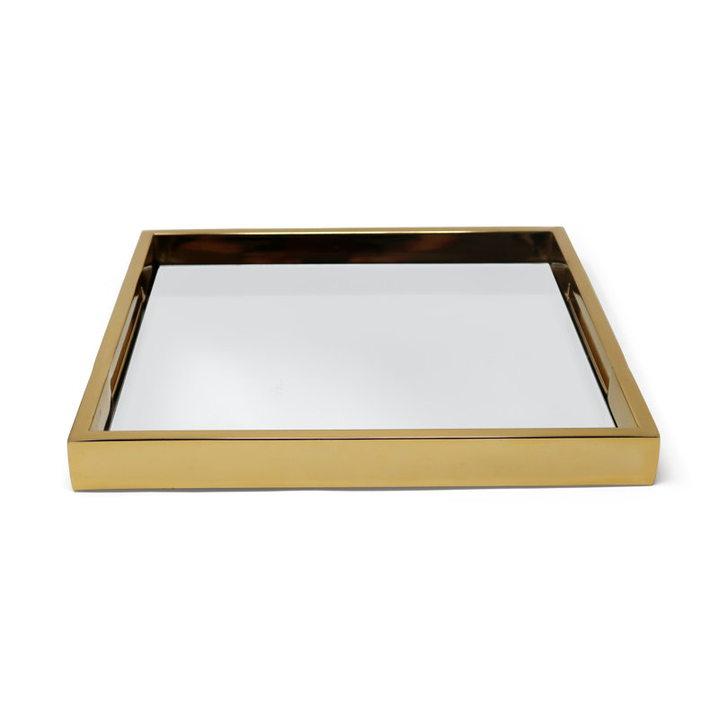Plateau à miroir carré -, Doré, L 12 po x l 12 po x H 1,25 po