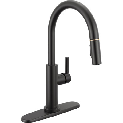 Nicoli Black & Brushed Gold Kitchen Faucet with Pull Down Sprayer, Modern Single Hole Kitchen Sink Faucet, Single Handle, Matte Black/ Champagne Bronze