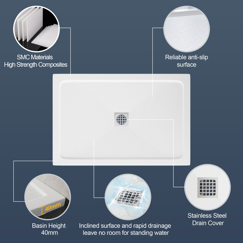Caleigha W D Shower Tray, 4cm H x 120cm W x 90cm D