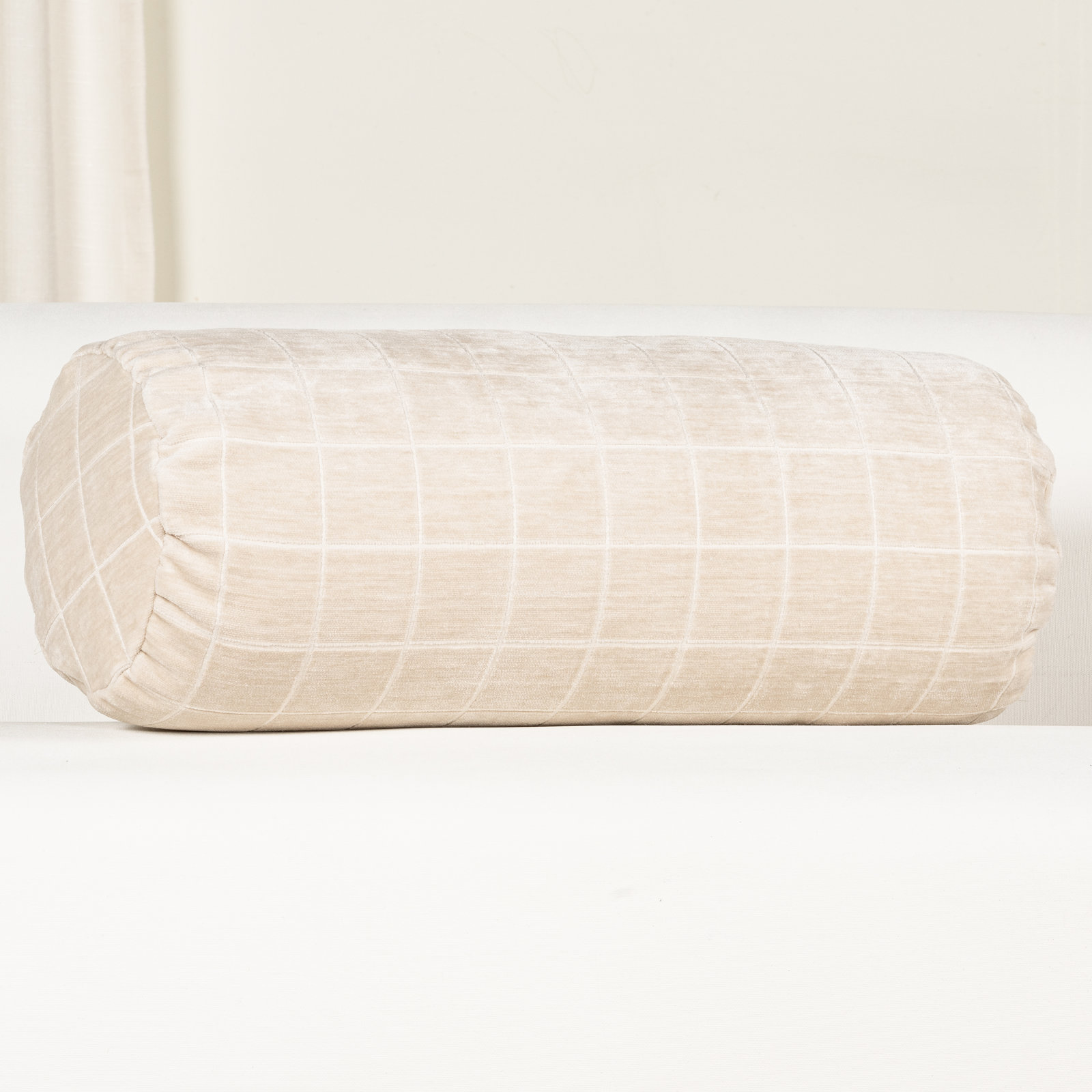 Otterville Velvet Grid Bolster Pillow, Cream Geometric, Bolster 8"H x 39"W