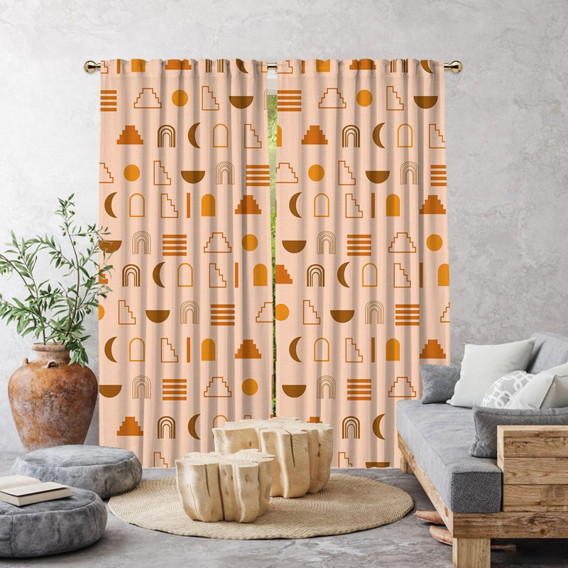 Iota Semi Sheer Curtain Pair, 140cm Width x 350cm Drop, Salmon