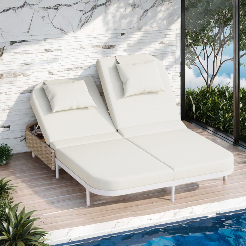 Outdoor Daybed, Patio Rattan Daybed With 5-Position Adjustable Backrest And Removable Cushions&Pillows, Iron Frame Outdoor Bed Loveseat For Garden