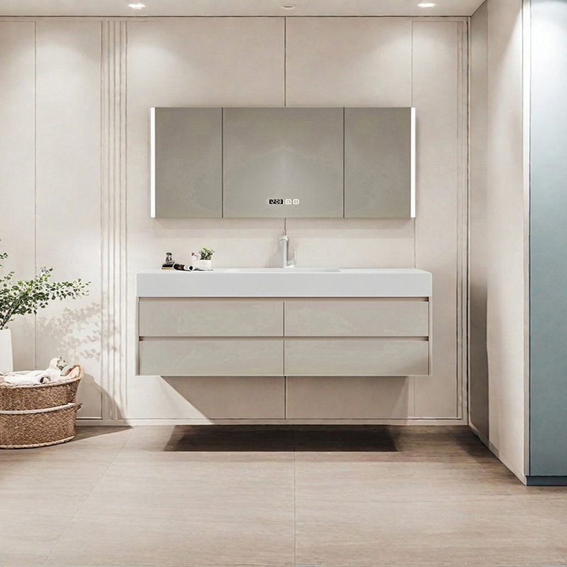 Armoire de salle de bain crème, H 19,68 po x l 62,99 po x P 21,65 po, Beige