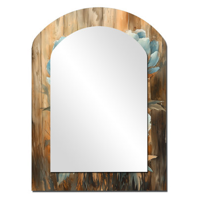 Blue Peonies In The Barnyard II - Peonies Arch Wall Mirror, Traditional Asymmetrical Decorative Mirror, Printed Metal Art