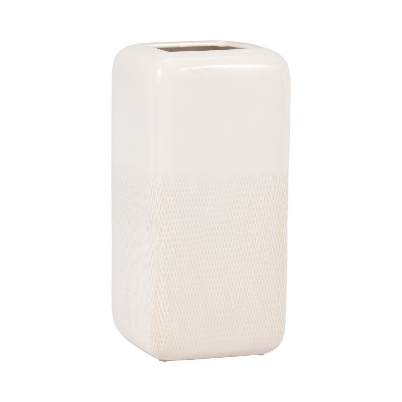Modern Rounded Flower Vase for Home Decor - Decorative Table Vase for Living Room or Entryway Accent, Ivory