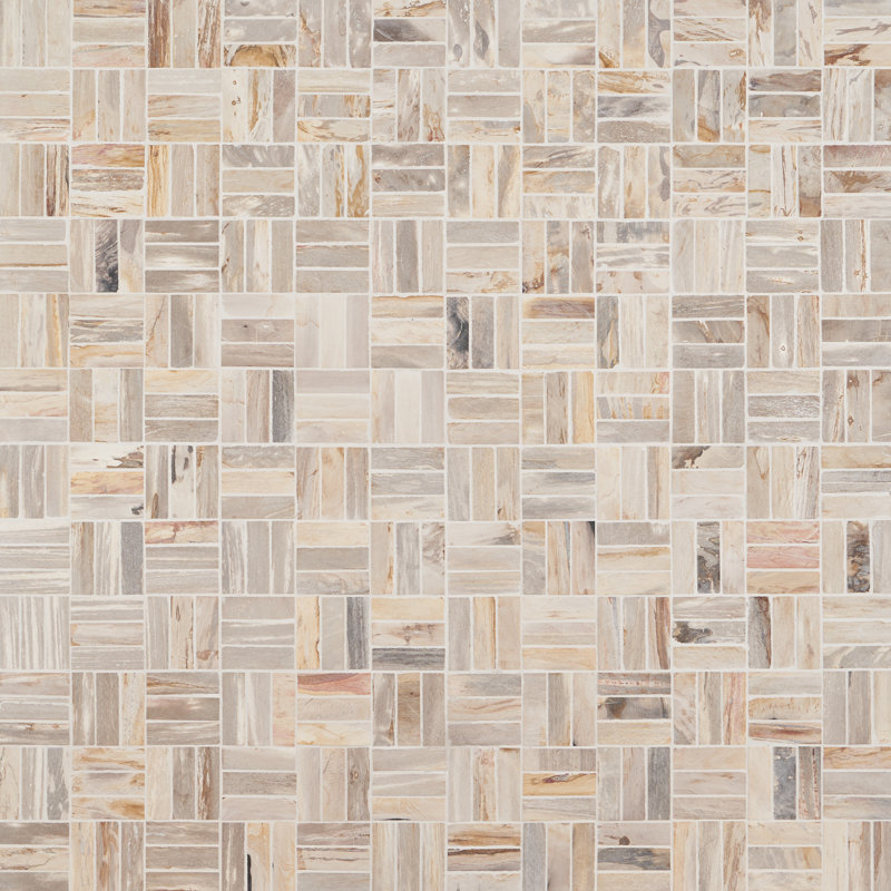 Dixiewood Basketweave Brown 12" x 12" Petrified Wood Floor and Wall Mosaic Tile (0.96 Sq. Ft. Each)