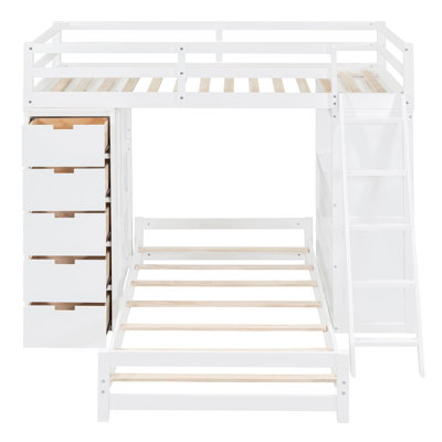 Twin over Twin Bunk Bed with Storage, LED Lights, USB Ports, Desk and Drawers for Kids or Teens