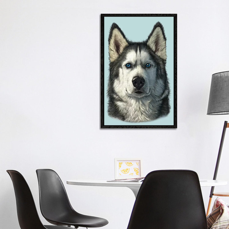 Husky Portrait by Vincent Hie - Print on Canvas, 101.6 cm H x 66.04 cm W, Black Framed