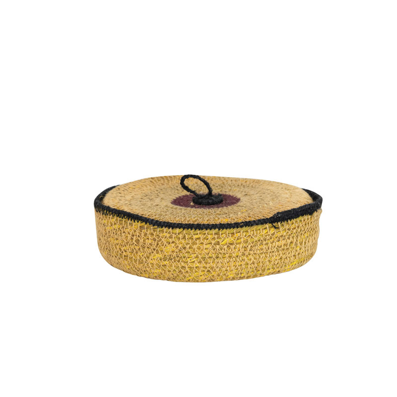 Handwoven Seagrass Nesting Baskets with Stripes and Lid