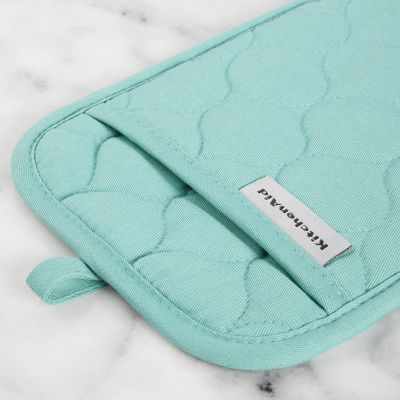 Aqua Sky Quilted Cotton Terry Cloth Oven Mitt and Towel Set