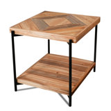 CONSDAN Solid Fir Wood Side Table - Metal Frame, 2-Tier End Table, 23" Square Night Stand