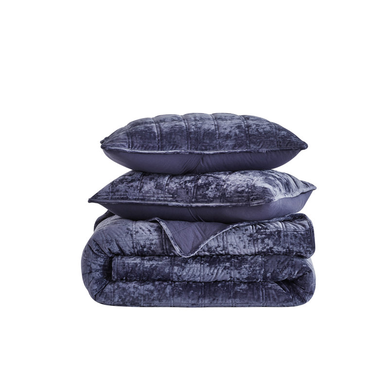 Luxurious King Size Purple Velvet Reversible Quilt Set